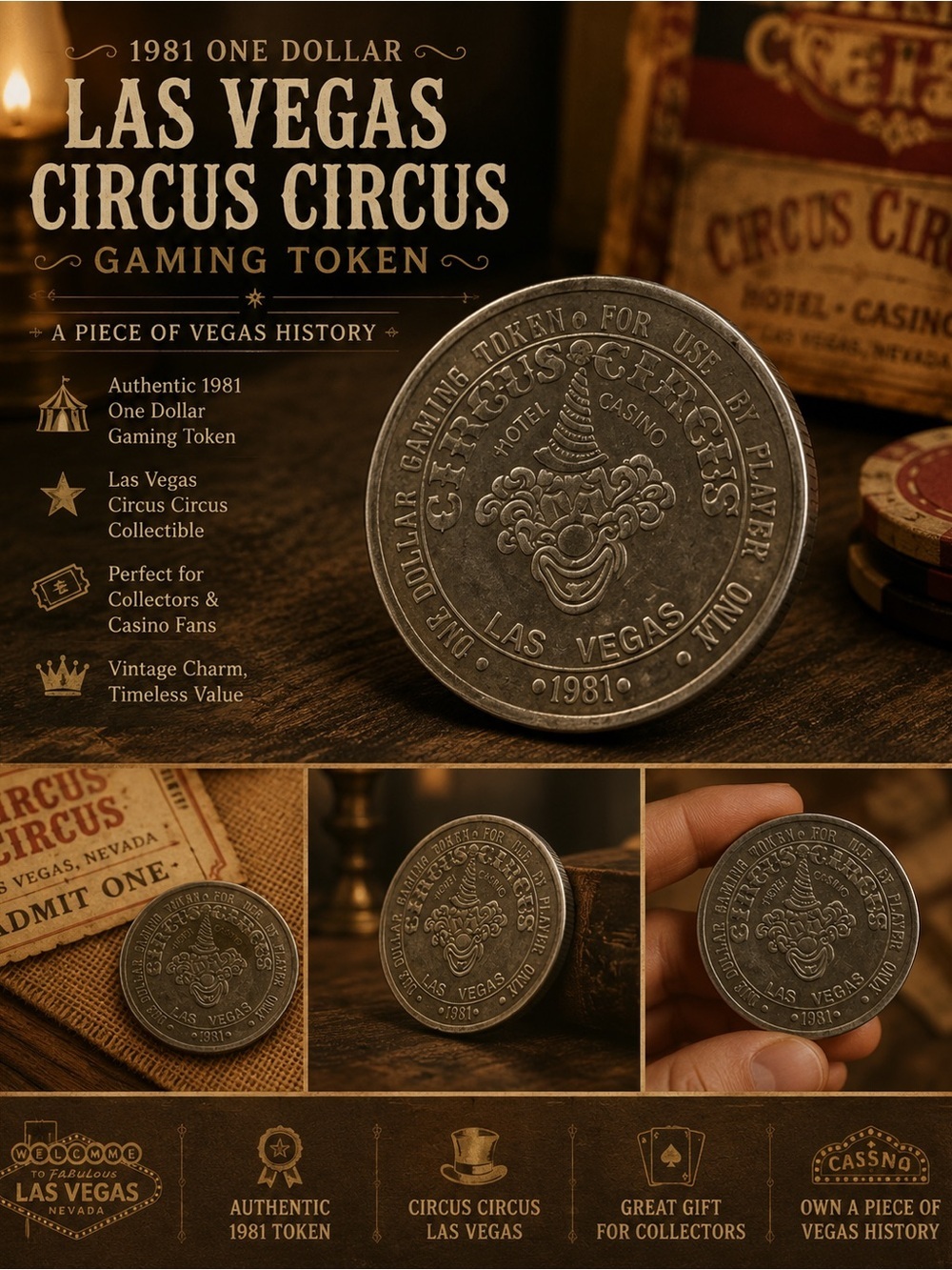 1981 One Dollar Las Vegas Circus Circus Gaming Token